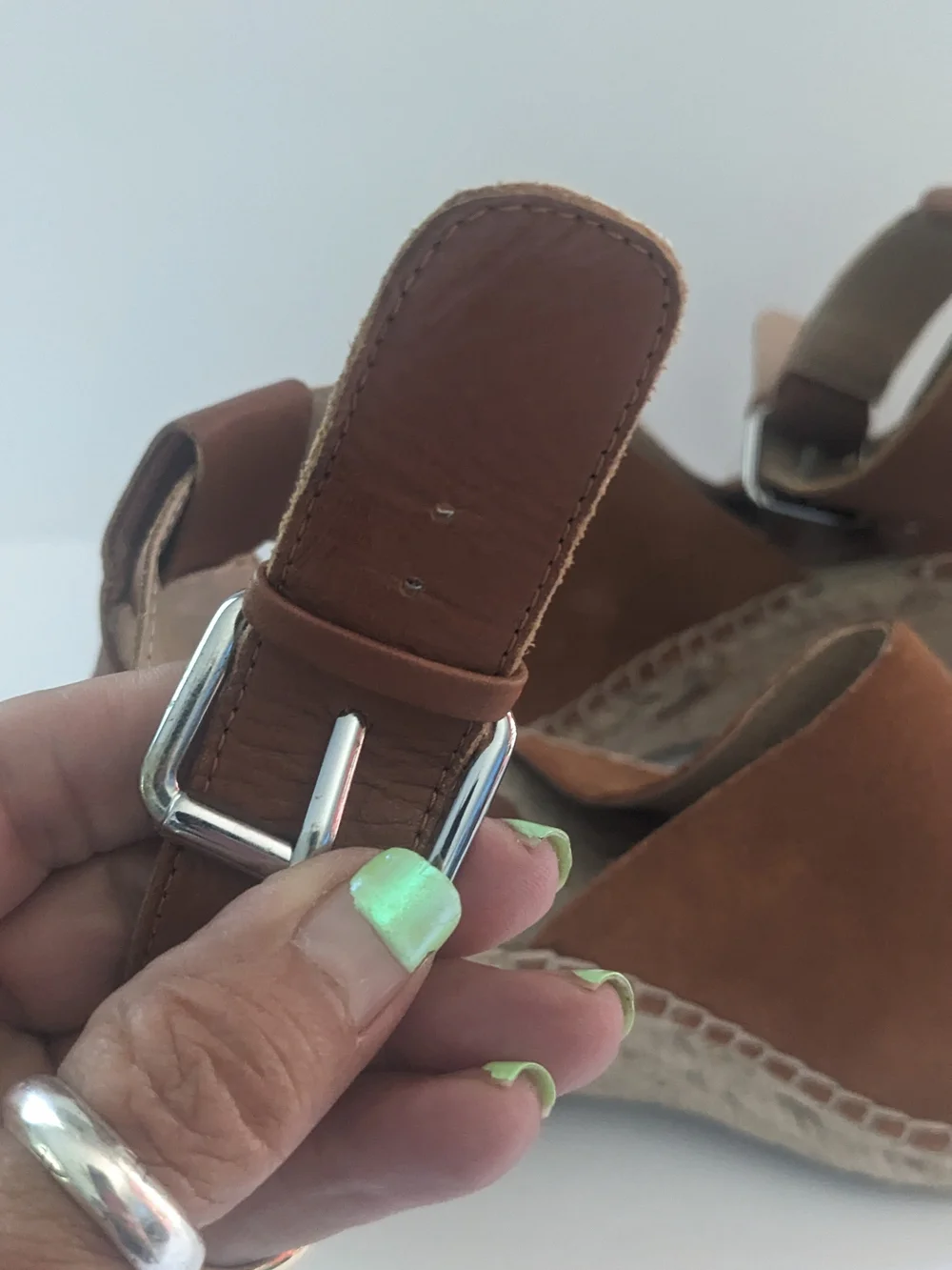 GAP Suede Cognac Espadrille Wedge Sandals with Ankle Buckle 7